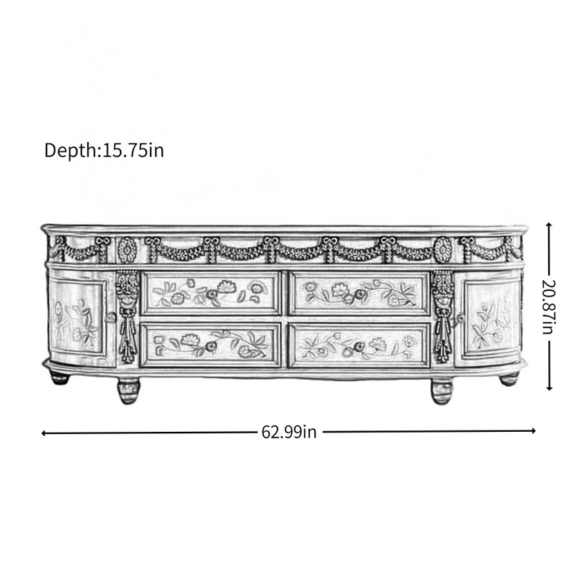 American Style Solid Wood Carved TV Cabinet, 20.87" H x 62.99" W x 15.75" D