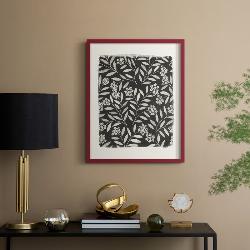 Reproduction encadrée de motif floral rétro II - bois massif, H 30 po x l 24 po, Rouge