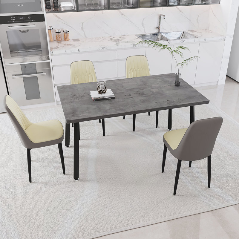 Ensemble de table de salle à manger 5 pièces, table rectangulaire extensible, 4 chaises rembourrées avec pieds en métal