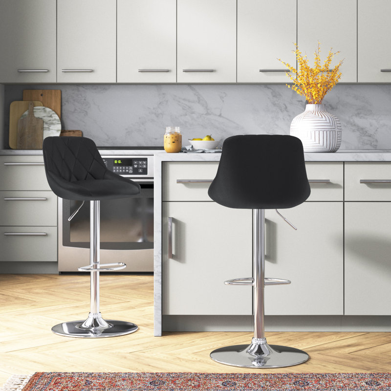 Nials Swivel Upholstered Faux Leather Counter Stool, Riviera Black Faux Leather