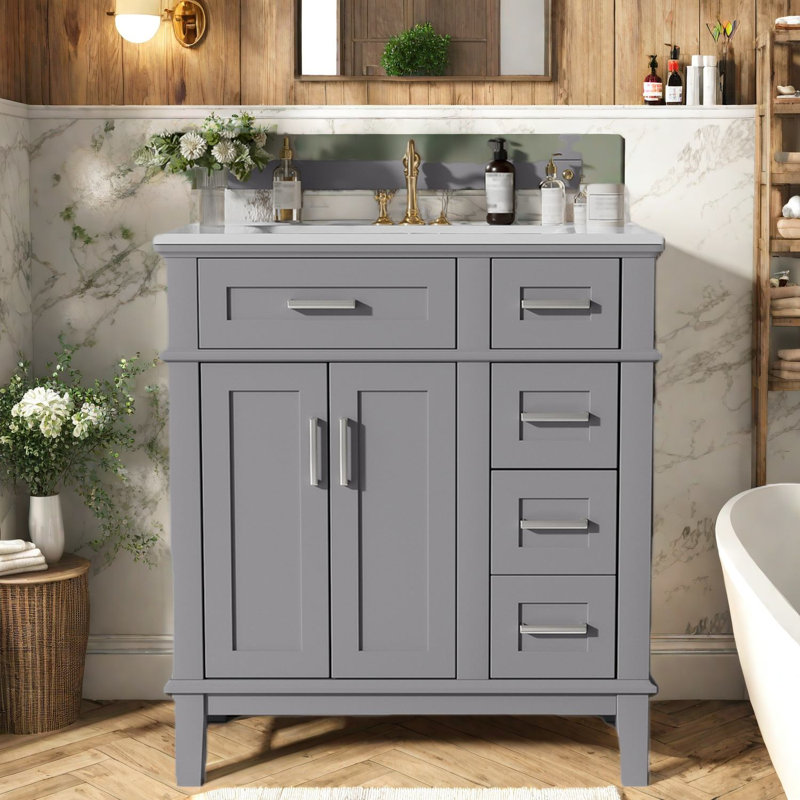 Armoire de meuble-lavabo et lavabo pouces en bois MDF pour petite salle de bain