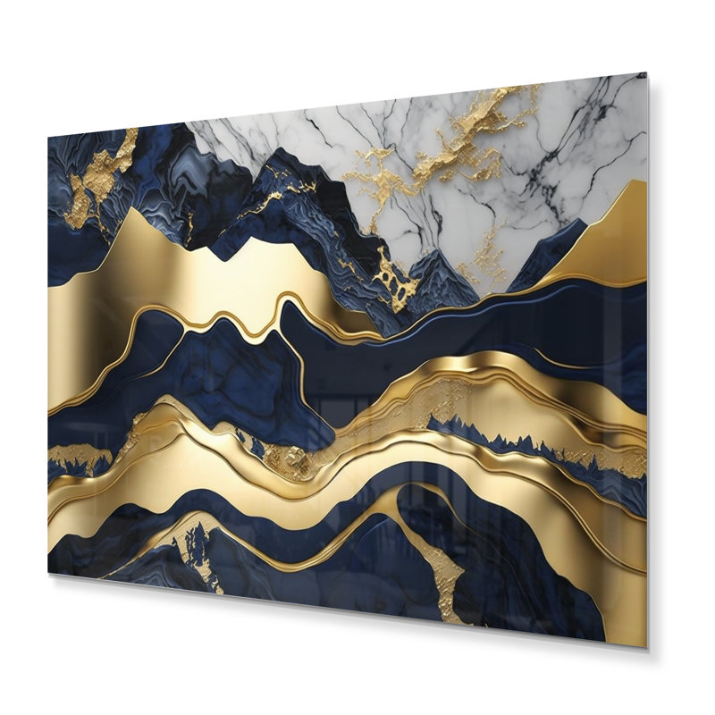 Abstraction de marbre hypnotisant bleu et or I - impression sans cadre sur métal, H 12 po x l 20 po x P 1 po