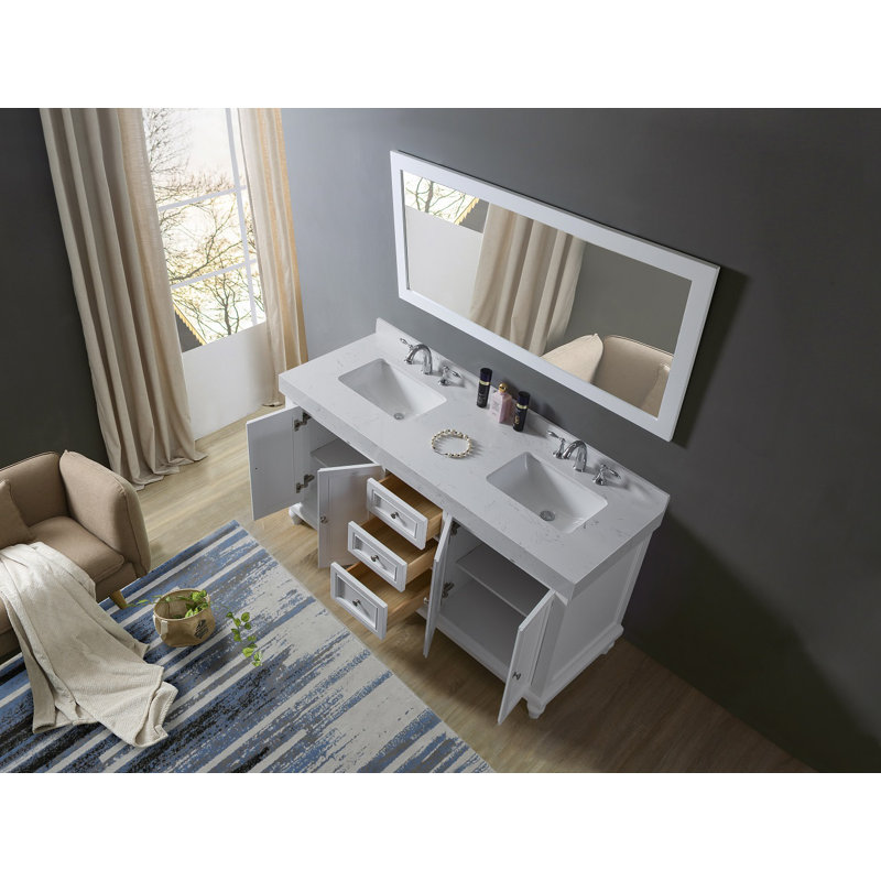 60 " W Freestanding Standard Free Standing 2 Double With Cultured Marble Top with Mirror