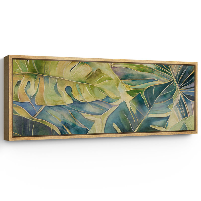 «Blueish Green Tropical Leaves», art mural, impression numérique sur toile, art numérique, H 20 po x l 60 po, Naturel