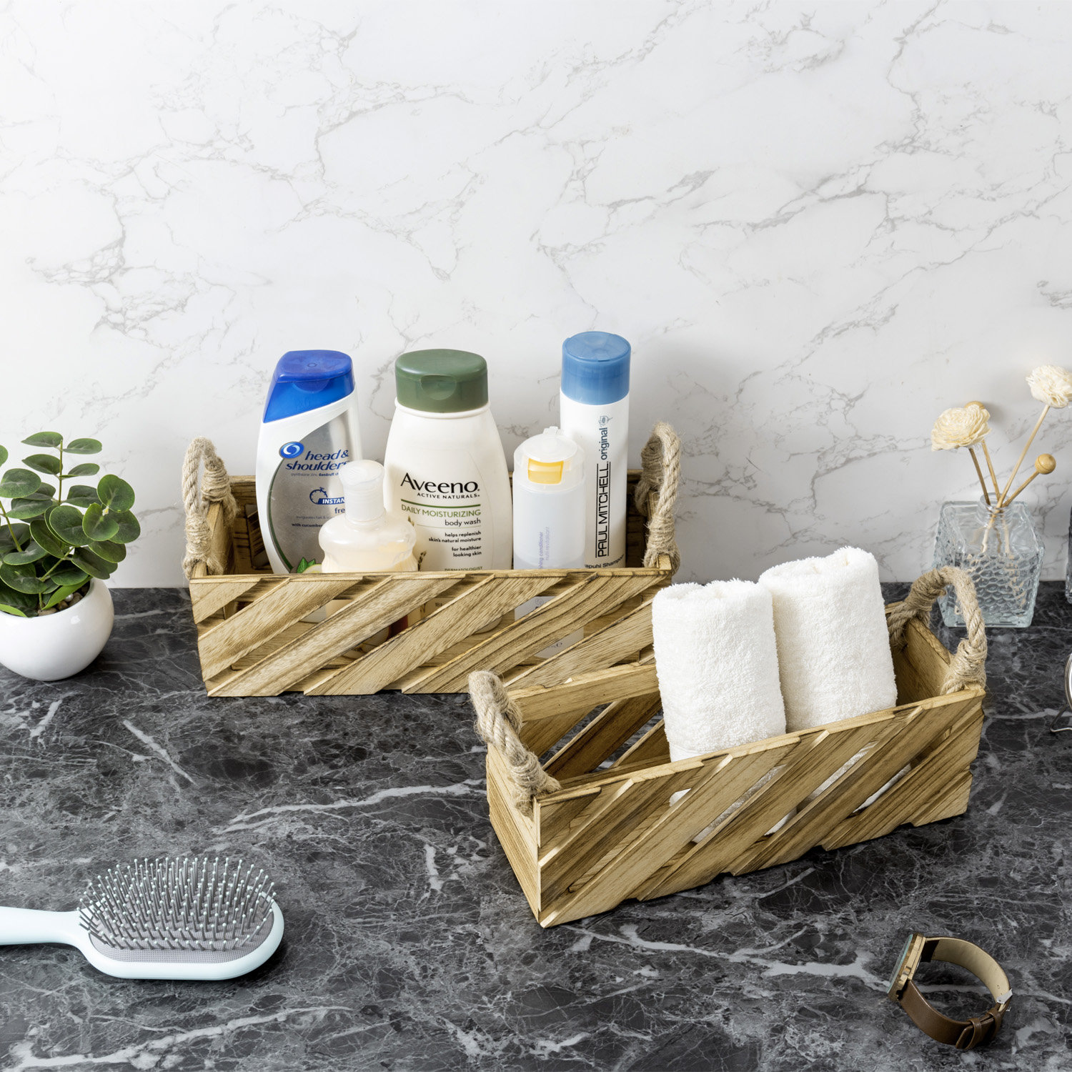 Millwood Pines Millwood Natural Paulownia Wood Bathroom Basket Tray ...