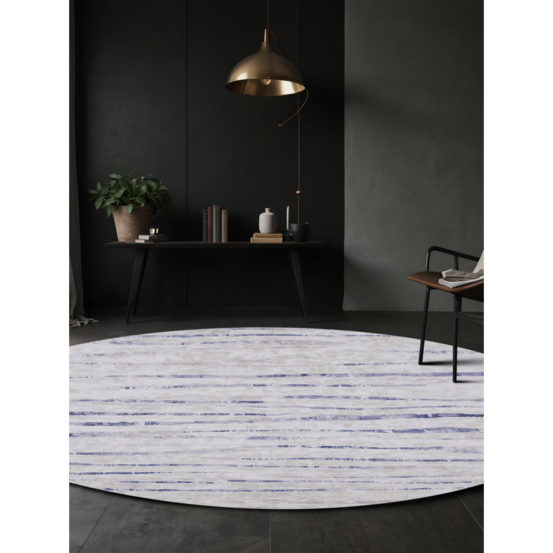 Machine Washable Blue Area Rug, Round 4'