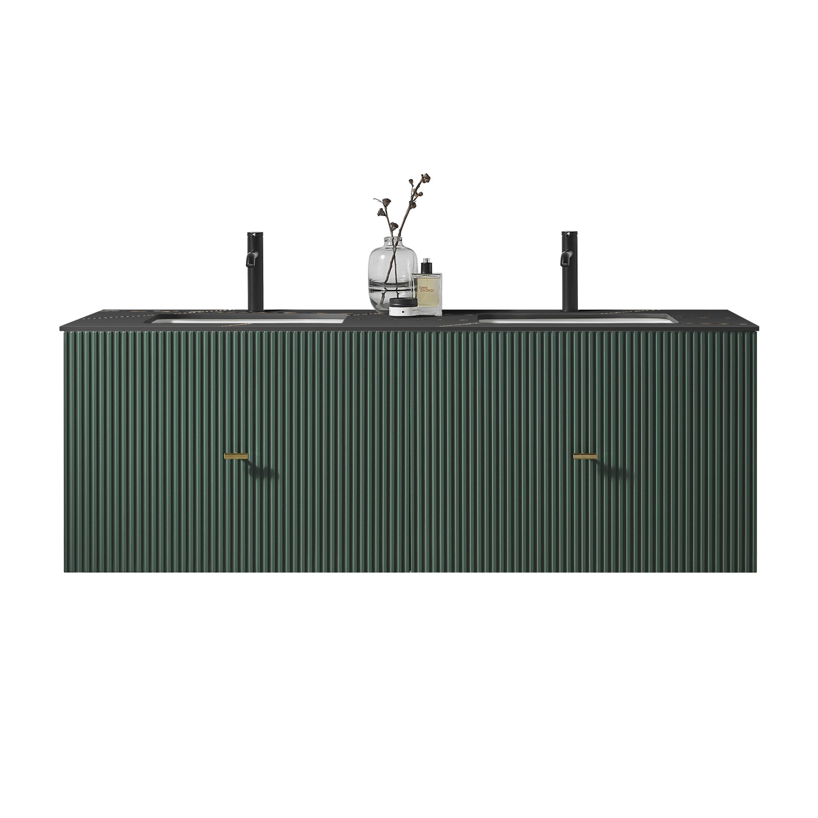 Jamell 60'' Double Bathroom Vanity, Forest Green, Black