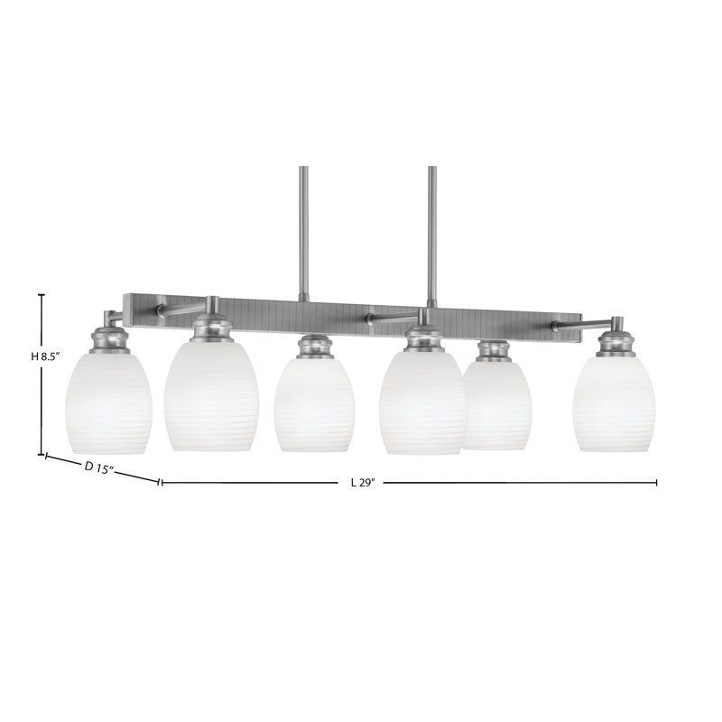 Edge 6 Light Bar Shown With 5" White Linen Glass, Brushed Nickel