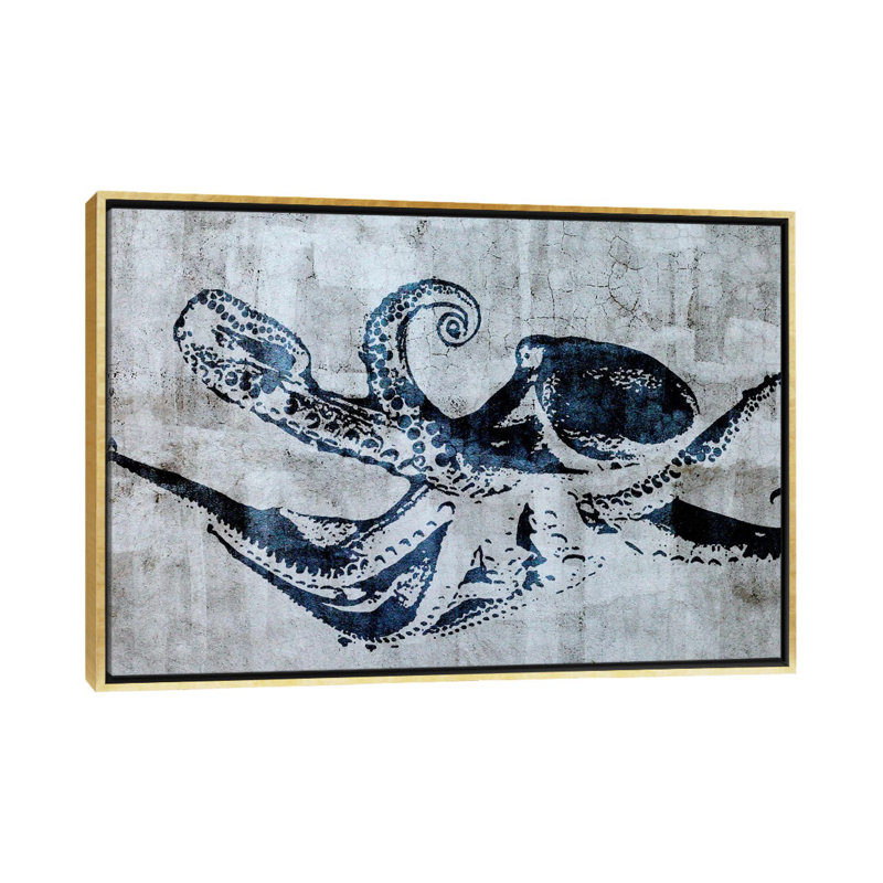 Impression d’art graphique, "Octopus Street art", H 40 po x l 60 po x 1,5 po, Toile encadrée d'or