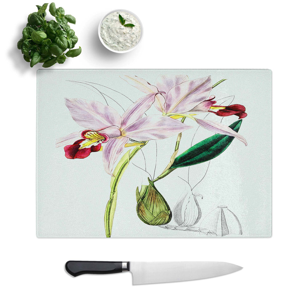 Tempered Glass Pale Cattleya Orchids Chopping Board