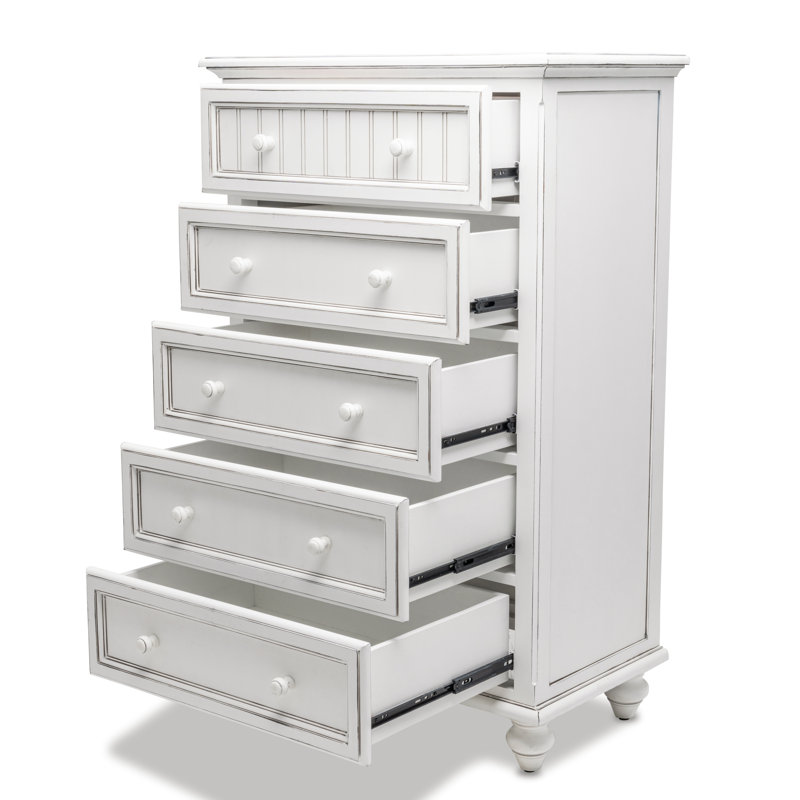 Commode 5 tiroirs Kolya - Finition blanche, Blanc
