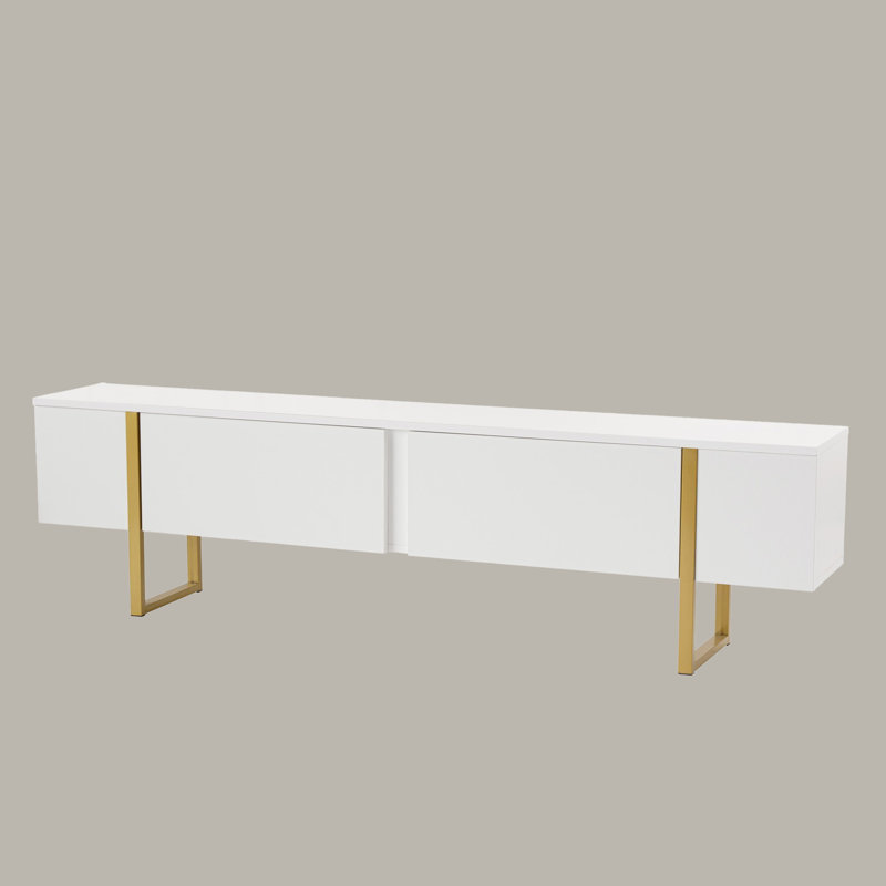 Meuble télé Chrisina avec finition élégante blanche et dorée 70,9 po x 19,7 po x 11,8 po | 100% panneau de particules enduit de mélamine, épaisseur: 0,7 pouce | Conception élégante parfaite pour le salon et les espaces de divertissement, durable et chic