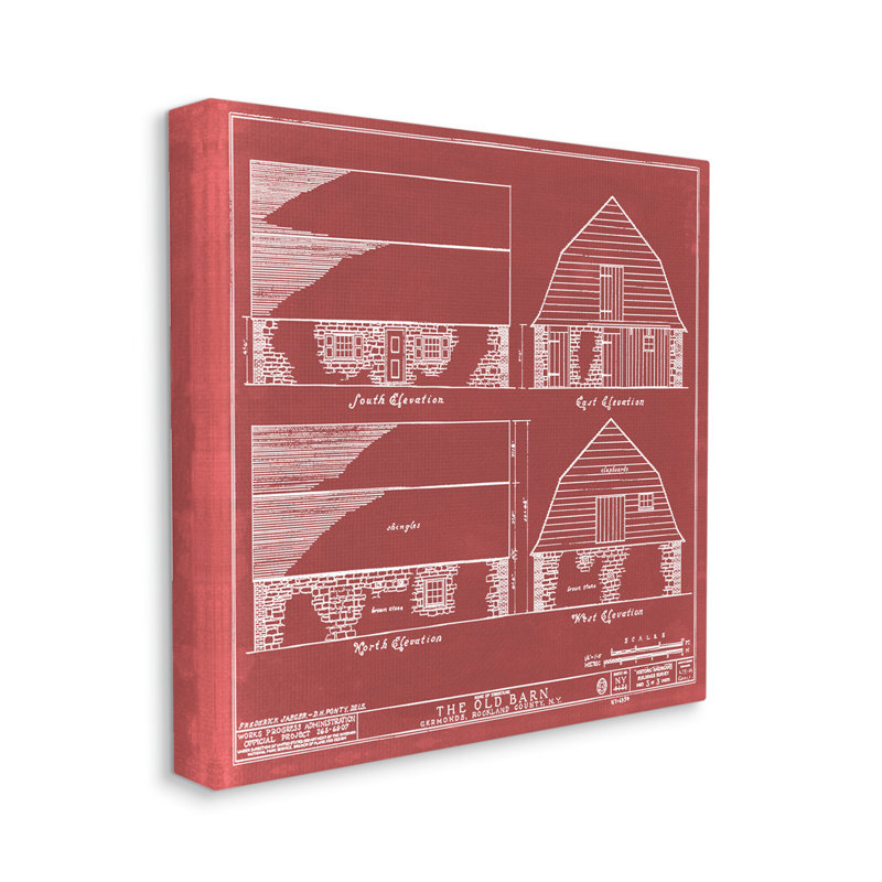 «Red Farmhouse Barn» par Annie Warren - dessin, Toile tendue, H 17 po x l 17 po x P 1,5 po