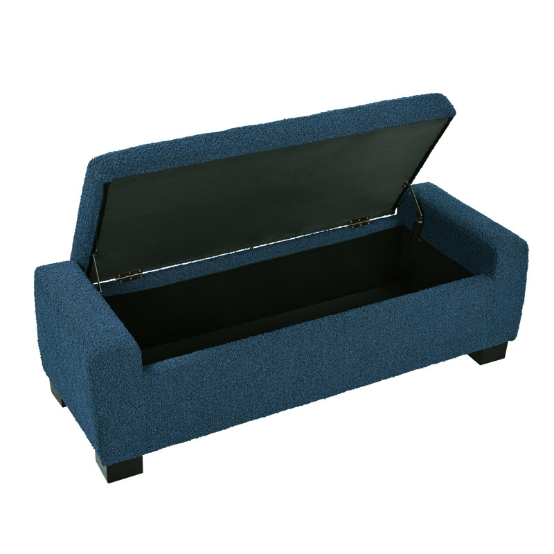Jamih Upholstered Ottoman, Blue Boucle