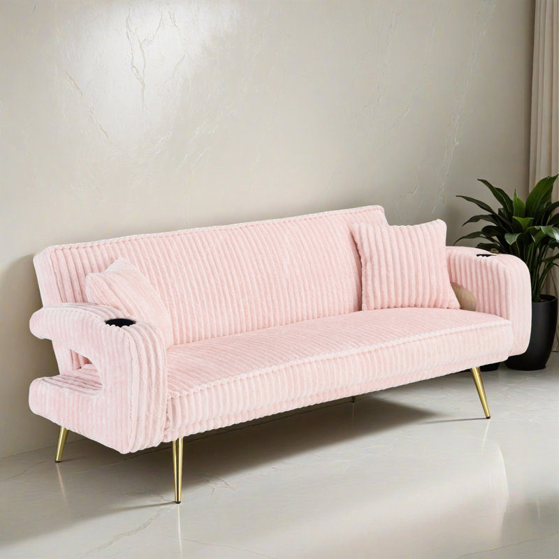 Canapé-lit inclinable convertible large de 74,02 po, Rose