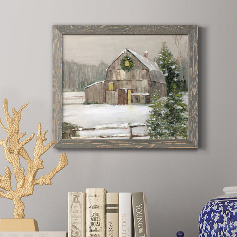 Winter Barn - cadre photo, reproduction d'art sur toile, Toile avec cadre gris, H 20 po x l 17 po x P 1,5 po