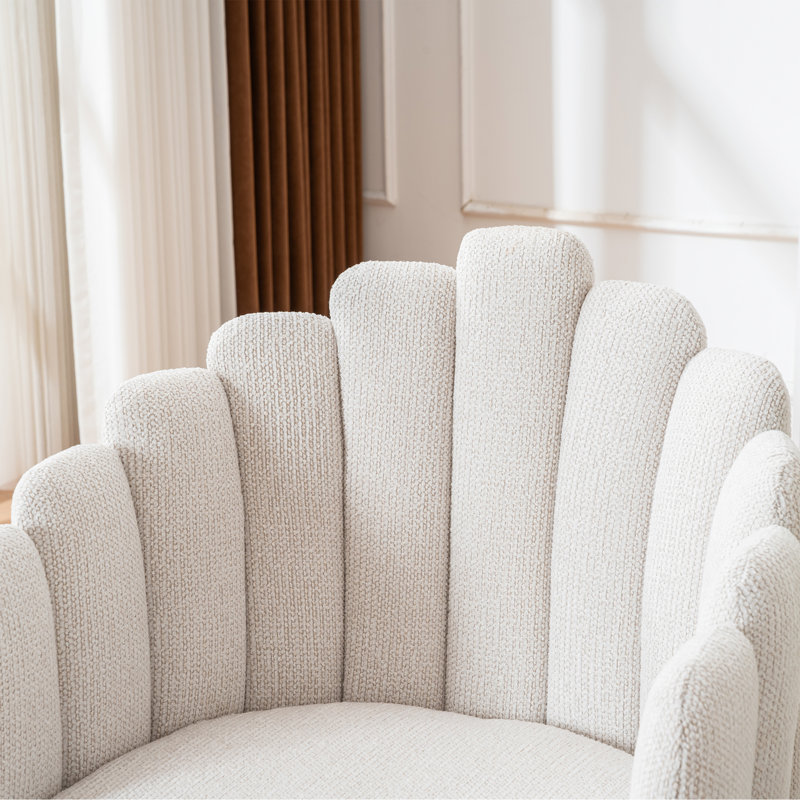 Upholstered  360° Swivel Barrel Accent Chair with Shell-Shaped Back, Beige
