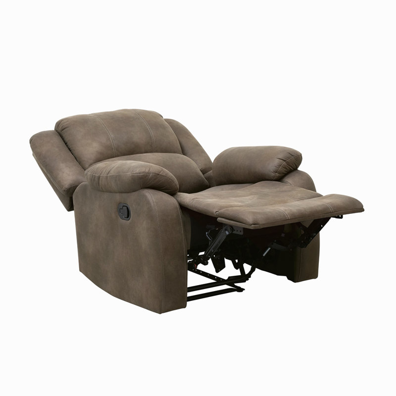 Modern Reclining Chair Polished Microfiber Pillowtop Arms Solid Wood Frame 1Pc Living Room Furniture, Brown