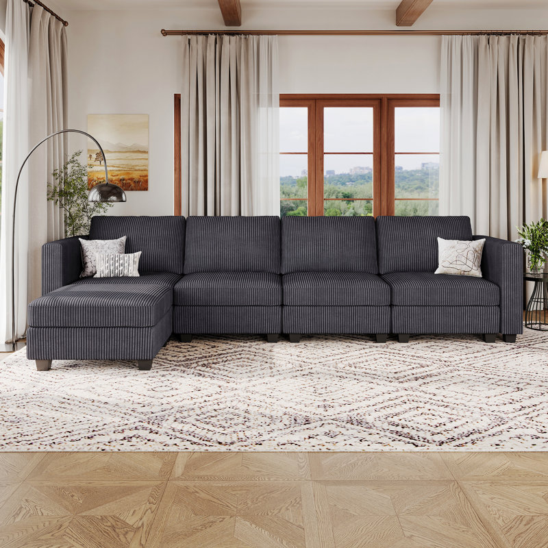 Ozeal L-Shaped Corduroy 4-Seater 107.8'' Wide Modular Sectional Storage Sofa Convertible Freely Combined Couch Apartment Living room Couch