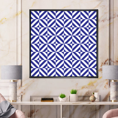 «Blue and White Striped Geometrics», reproduction d'art sur toile à motifs