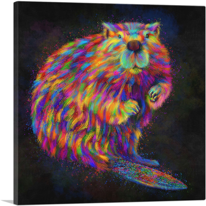 Beaver North American Rodent - Reproduction d'art graphique sur toile tendue, H 26 po x l 26 po x P 0,75 po
