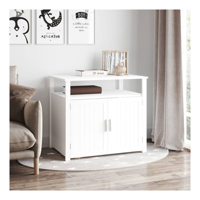 Meuble en bois pour litière pour chat avec cloison réglable, table de bout pour salle de bain pour chat avec tablette ouverte