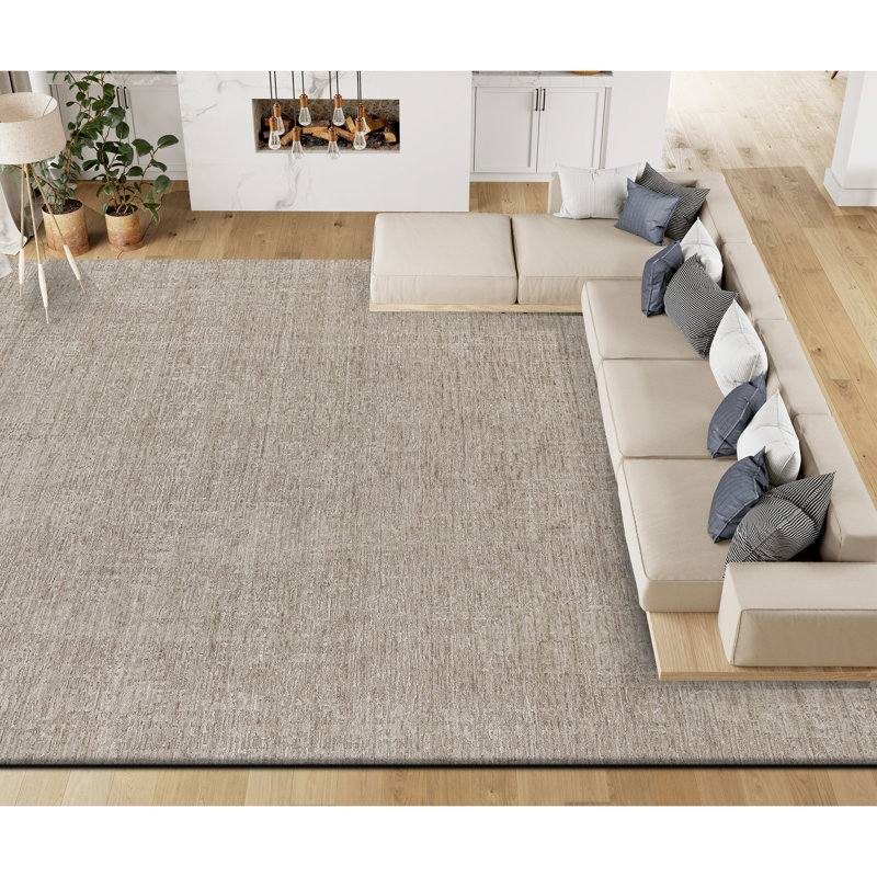 Hand Knotted Area Rug in Taupe/Ivory, Rectangle 6' x 9'