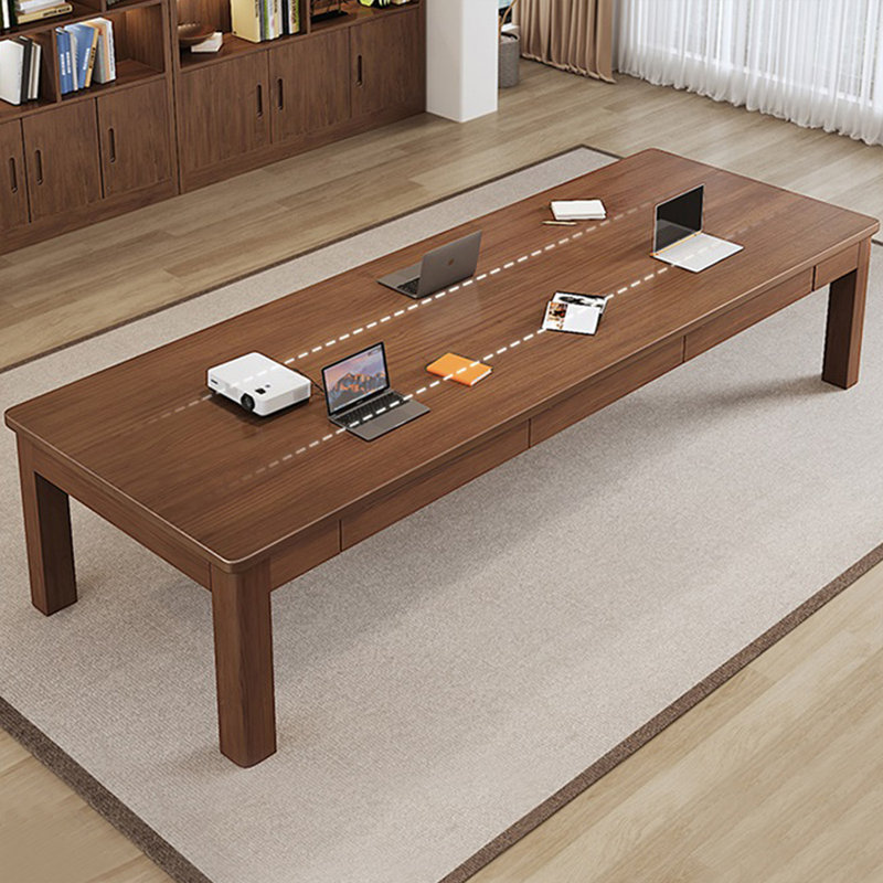 Bureau rectangulaire brun en bois massif avec 6 tiroirs, H 29,53 po x l 78,74 po x P 31,5 po