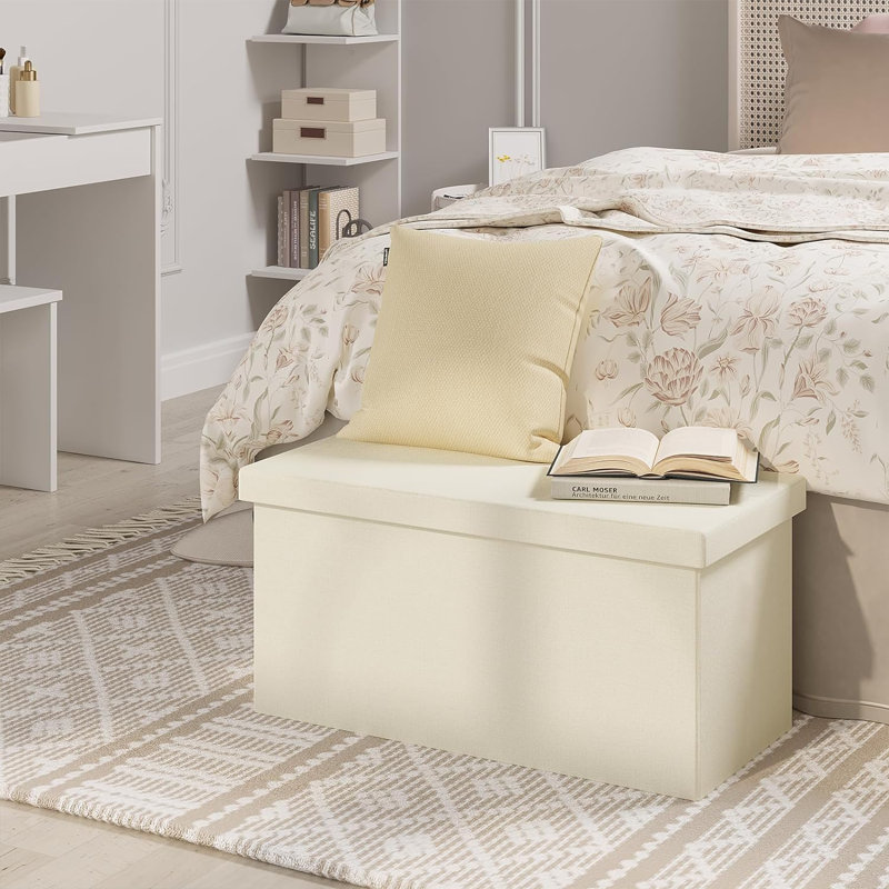 Phabian Foam Padding Upholstered Storage Bench, Beige, 37cm H x 76cm W x 38cm D
