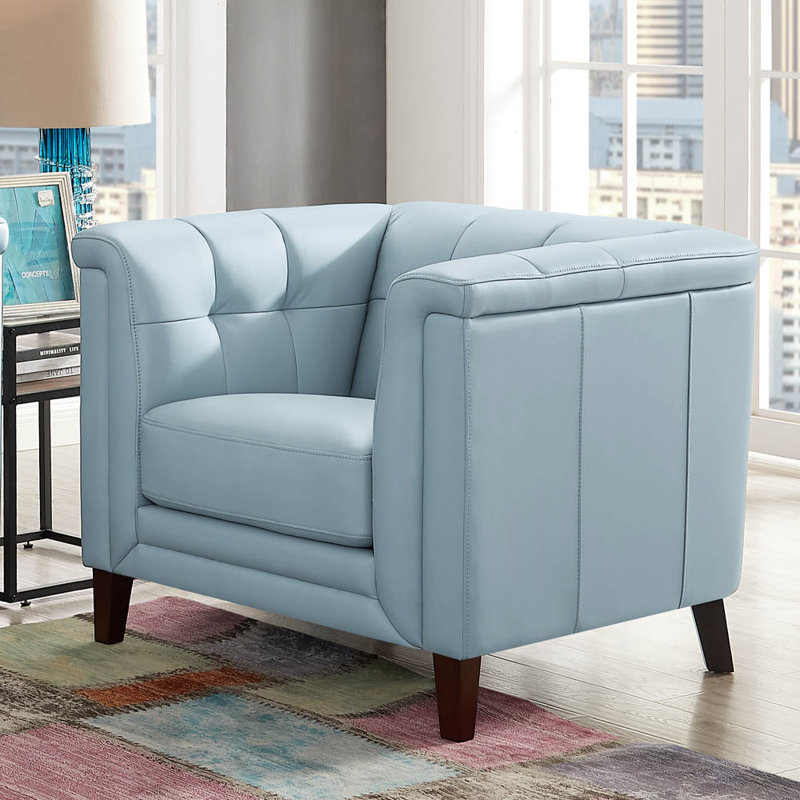 Fauteuil Colturo Fynche, Cuir véritable bleu spa