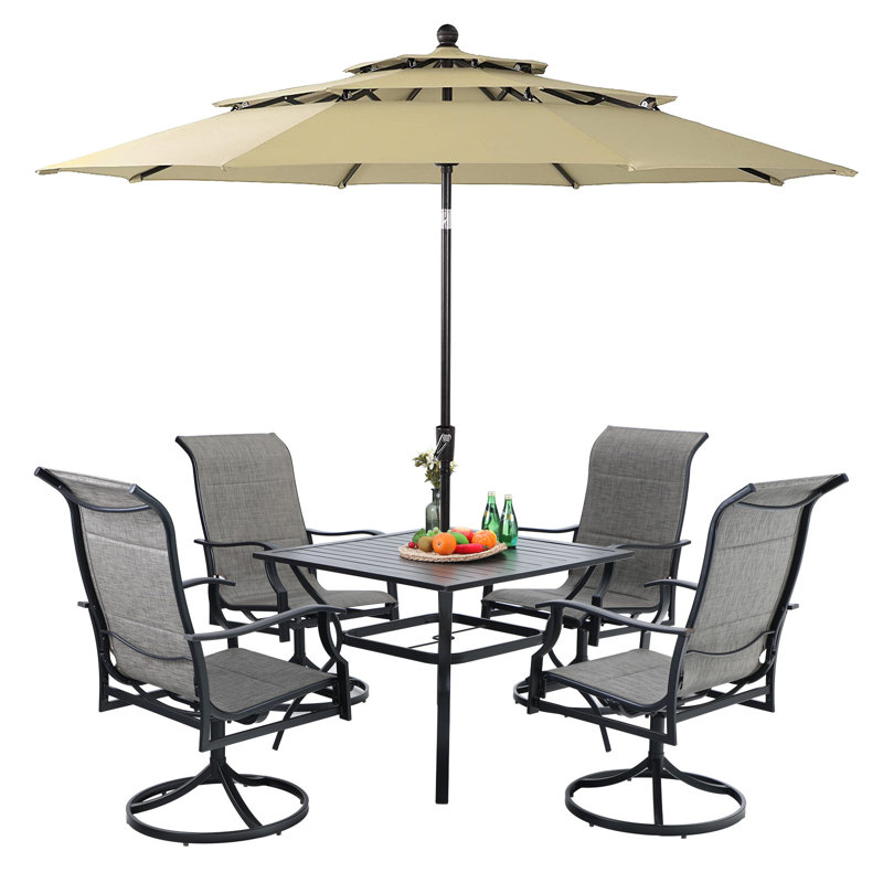Leonard 4 - Person Patio Dining Set with Square Table, Beige