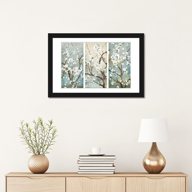 « triptyque », reproduction sur toile, H 16 po x l 24 po x P 1 po, Papier d'art encadré noir, Blanc