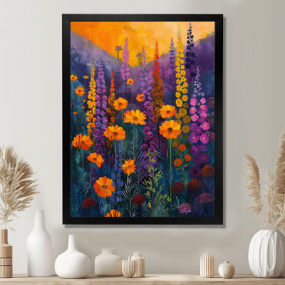 Jaune, mauve, vibrant, symphonie, fleurs sauvages - Art mural fleurs sauvages
