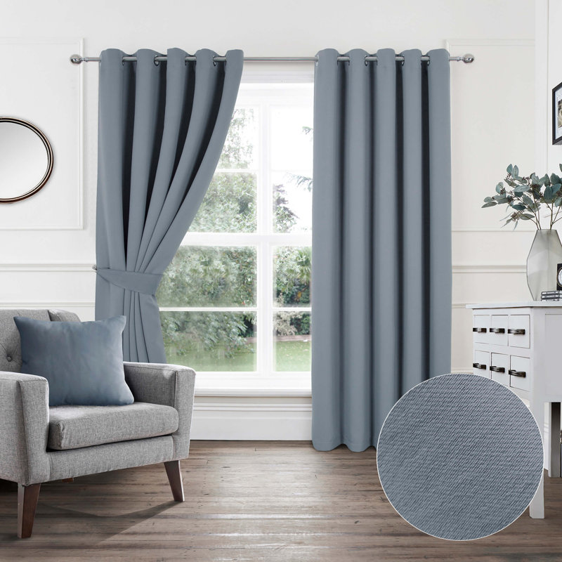 Chacra Eyelet Room Darkening Curtains, Grey, Width 114 x Drop 183cm