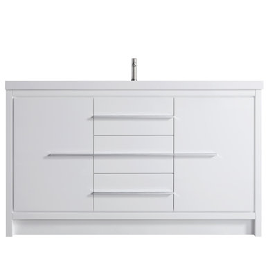 Capot-2s 60,00 po X P 19,70 po P 35,00 po Meuble-lavabo autoportant H en bois blanc avec plateau blanc