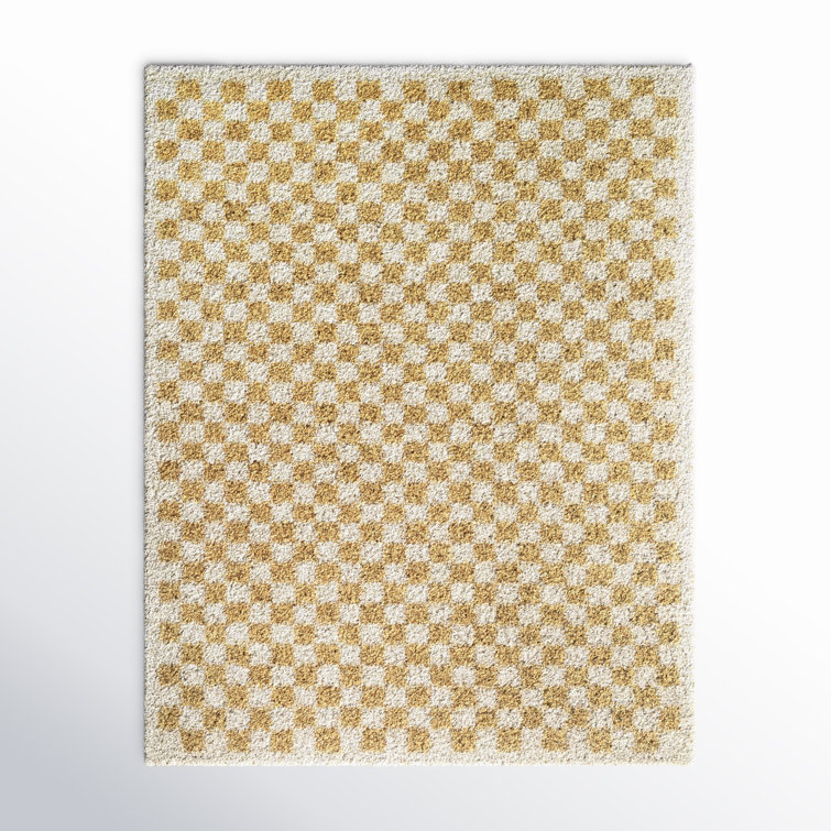 Walker Checkered Mustard/Cream Shag Area Rug