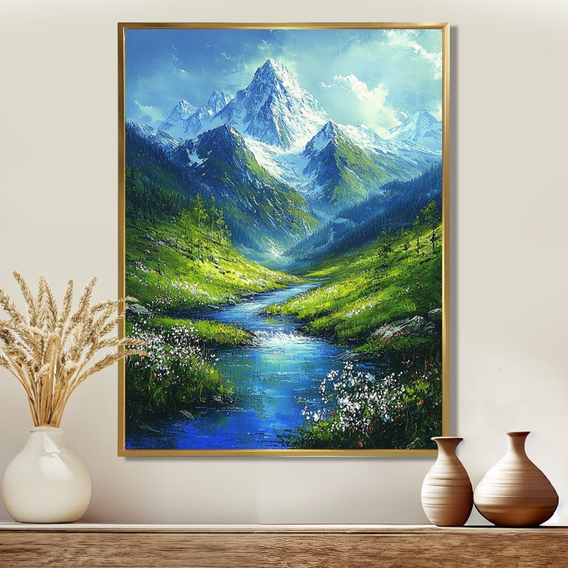 Gowtham Mountain River Reflections In Rocky Mountains III - montagnes, art mural encadré, H 32 po x l 24 po, Doré