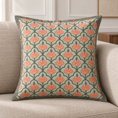 Housse de coussin en coton vert et rosé Zarina, 18 po x 18 po - Housse de coussin décoratif avec motif traditionnel Zarina