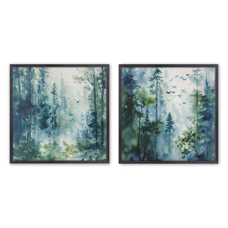 "Forêt enchantée bleue et verte", Zinc patiné, H 13,75 po x l 13,75 po