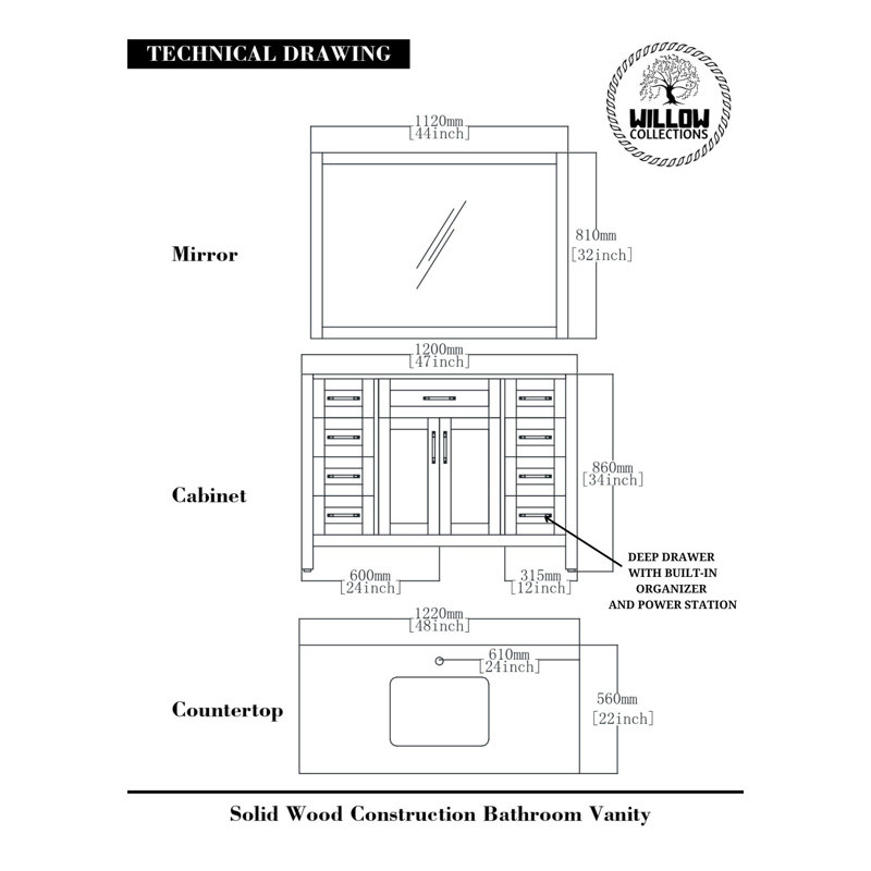 48'' Single Bathroom Vanity with Top, Calacatta Laza