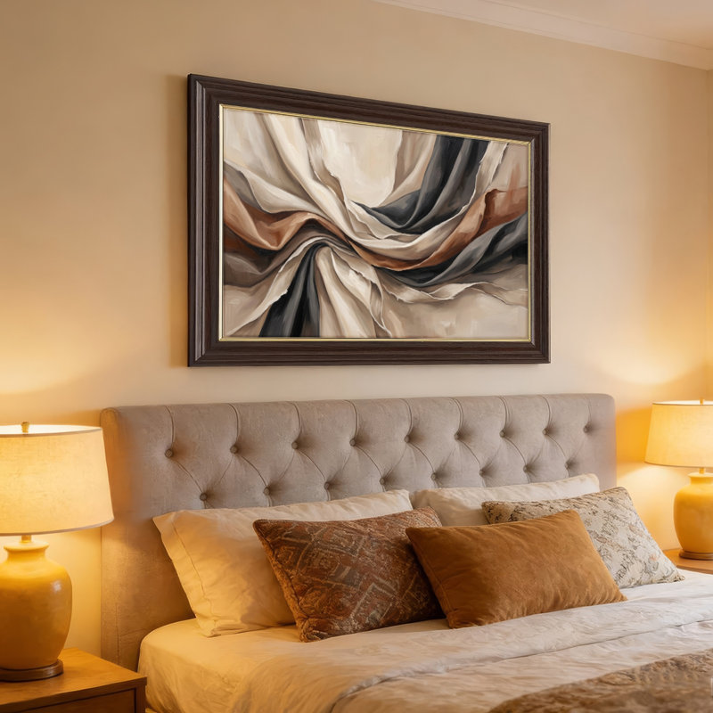 Art mural antique sur toile encadré doré pour le salon, la chambre à coucher, le bureau ou le vestibule - Décoration murale décorative avec tissu drapé
