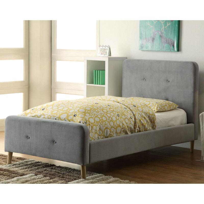 Upholstered Platform Bed, Beige, Twin