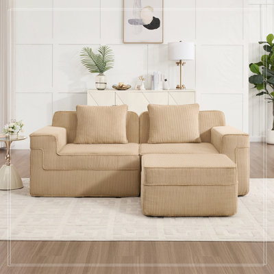 Canapé modulaire en L à 2 places sans os, canapé modulaire Cloud avec assise profonde, canapé modulaire moderne à 2 places avec coussins décoratifs et 1 repose-pieds mobile