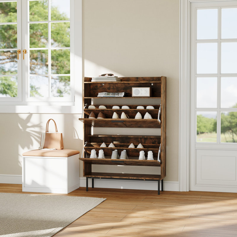 Rangement pour chaussures 45 po, brun, étroit, étroit et empilable, unité de rangement pour chaussures compacte, fabrication robuste pour vestibule et garde-robe
