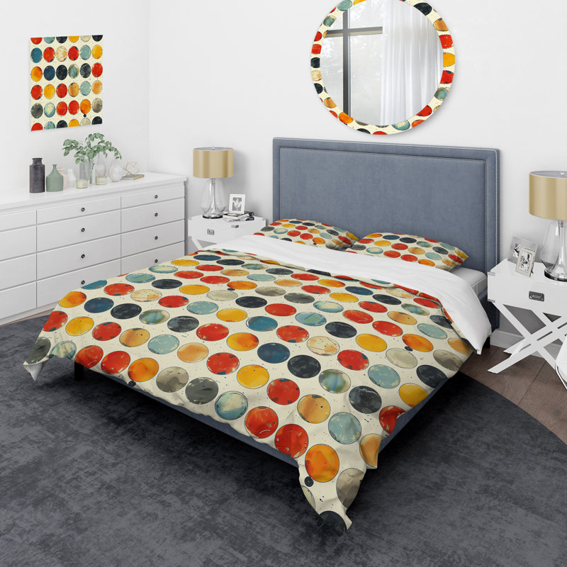 Ensemble de housse de couette à pois orange, vert et neuf, Housse de couette très grand et 2 très grandes t