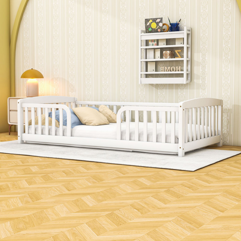 Lit multifonctionnel en bois avec clôture, Twin, Blanc