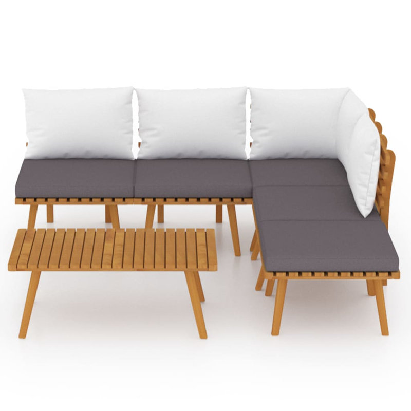 Damita 4 Piece Lounge Chair with Cushions, Corner + 3x Middle + Footrest + Table