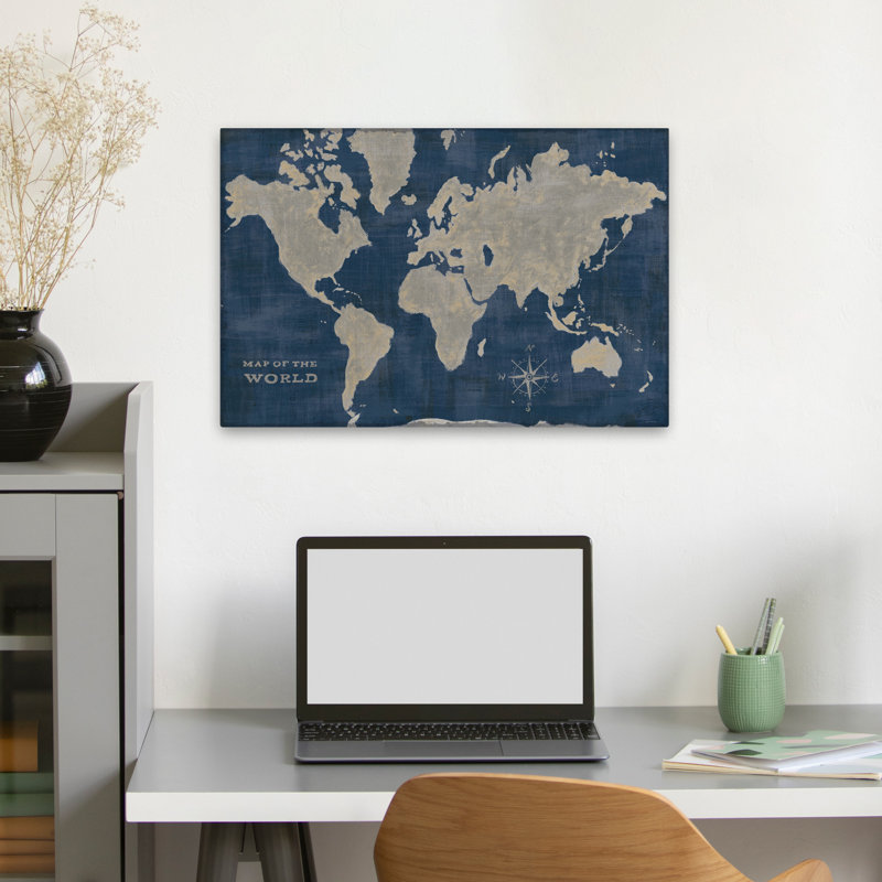 Compas mappemonde profond contemporain bleu gris blanc beige Compas, H 24 po x l 16 po