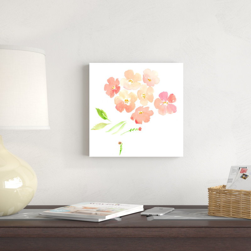 Aquarelle fleur de pêche, H 12 po x l 12 po