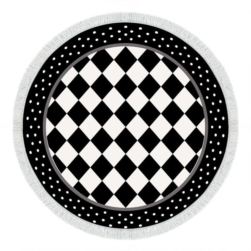 Tapis McTurck à carreaux tissé à plat en polyester noir / blanc, Rond 3 pi 3 po